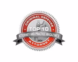 Top 10 Attorney and Practice Magazine award badge for criminal defense