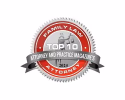Top 10 Attorney and Practice Magazine award badge 2024 Family Law